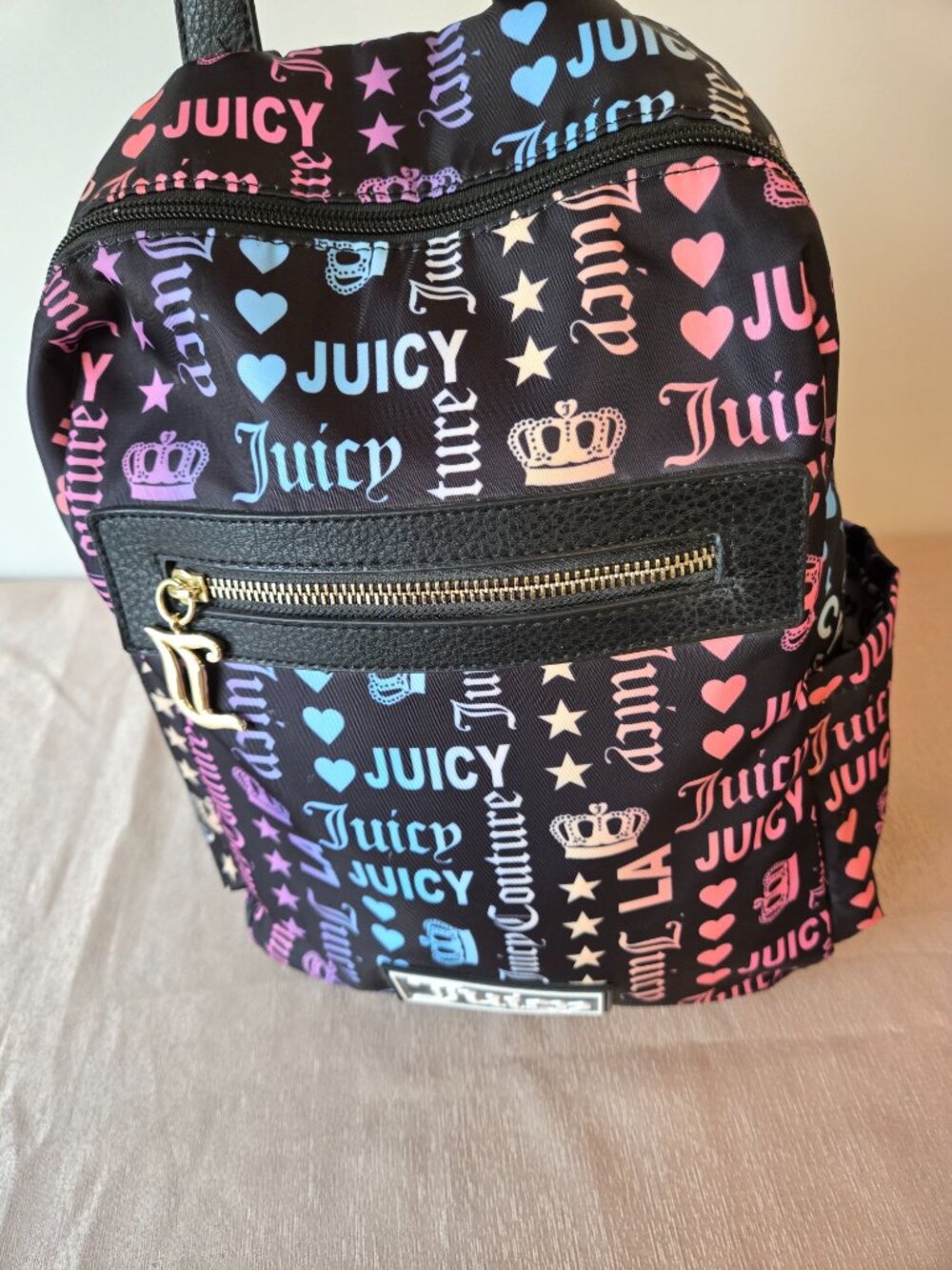 Juicy Couture Colorful Print Backpack Black Pink Blue Purple